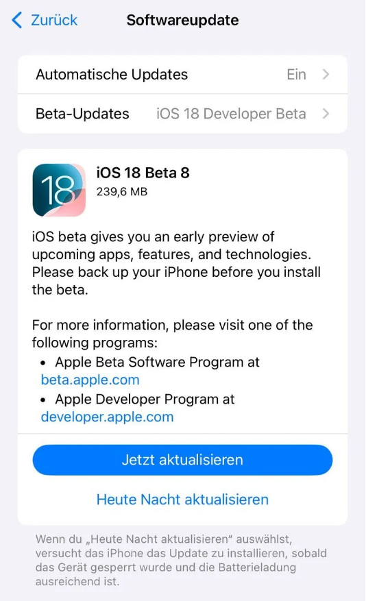 和静苹果手机维修分享苹果 iOS / iPadOS 18 开发者预览版 Beta 8 发布 